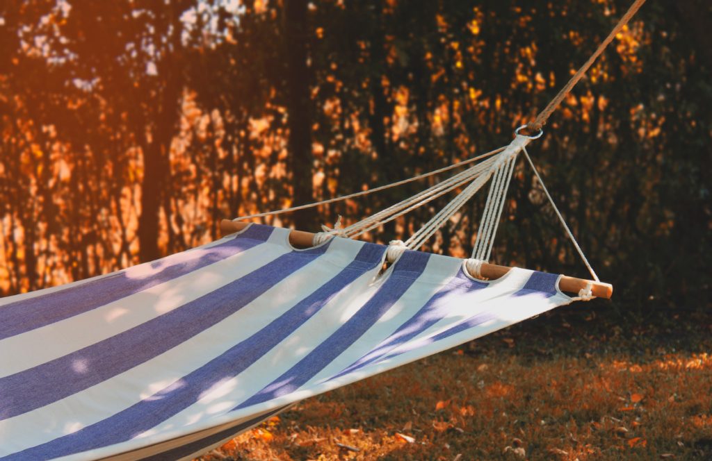 blue and white striped hammock