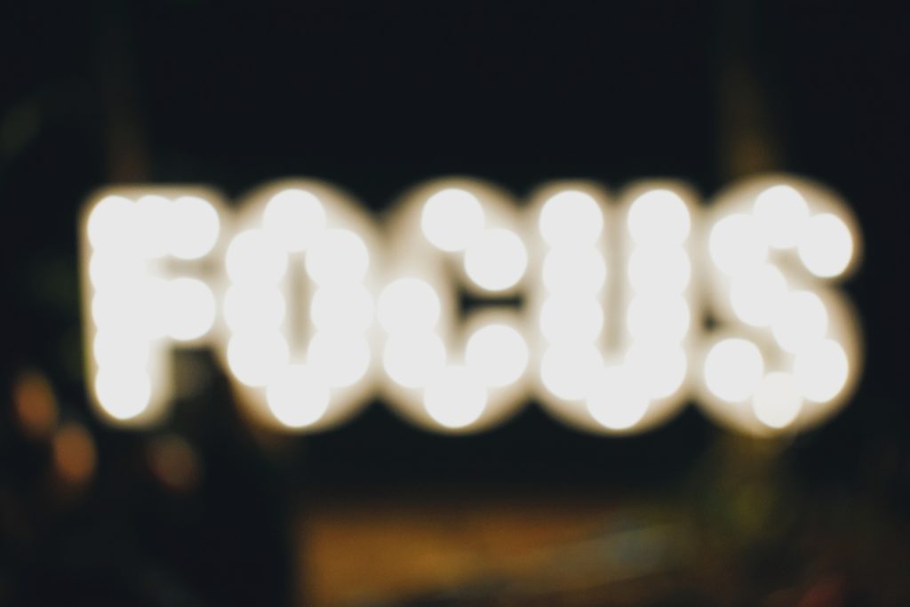 the word focus in blurry lights